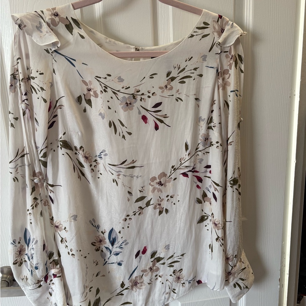 White House Black Market Cream Ruffled Blouse